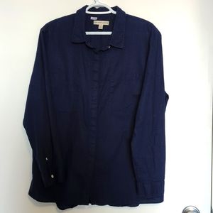 Navy Linen blend button down shirt Plus/Oversized (1X)